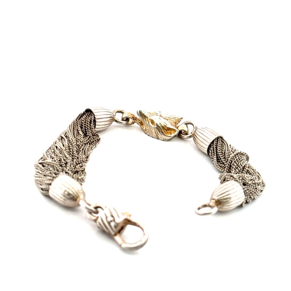 925 Sterling silver 888 AR marked braided bracelet with wolf or fox head 26.6G